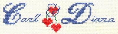 Carl & Diana
<p>Some friends of mine were getting married, and I wanted to create something special for them.&nbsp; When the bride told me blue was her favorite color, I created this design to stitch onto fingertip towels to give as a wedding gift.</p>
Keywords: cross stitch