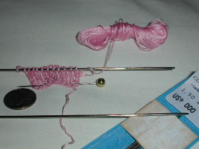 Tiny sweater, attempt 1, 000 (3/0) knitting needles
<p>This was the first (failed) attempt at making the tiny sweater.&nbsp; Notice  how loose the knitting is.</p>
Keywords: knitting
