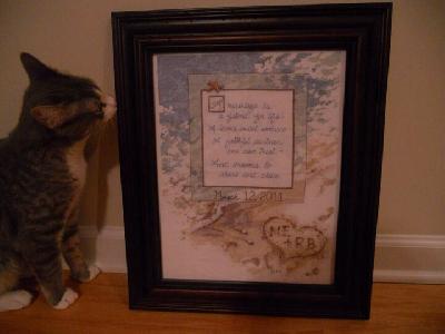 Rich and Melany's Wedding
<p>My favorite!!!! Made in 2011 for very good friends. Please excuse my kitten... Couldn't get him out of the picture...</p>
Keywords: cross stitch